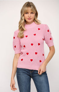 Heart Embellished SS Sweater