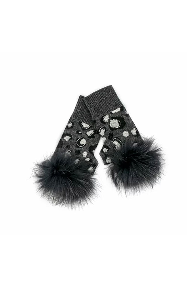 Fingerless Gloves with Fox Trim & Crystals