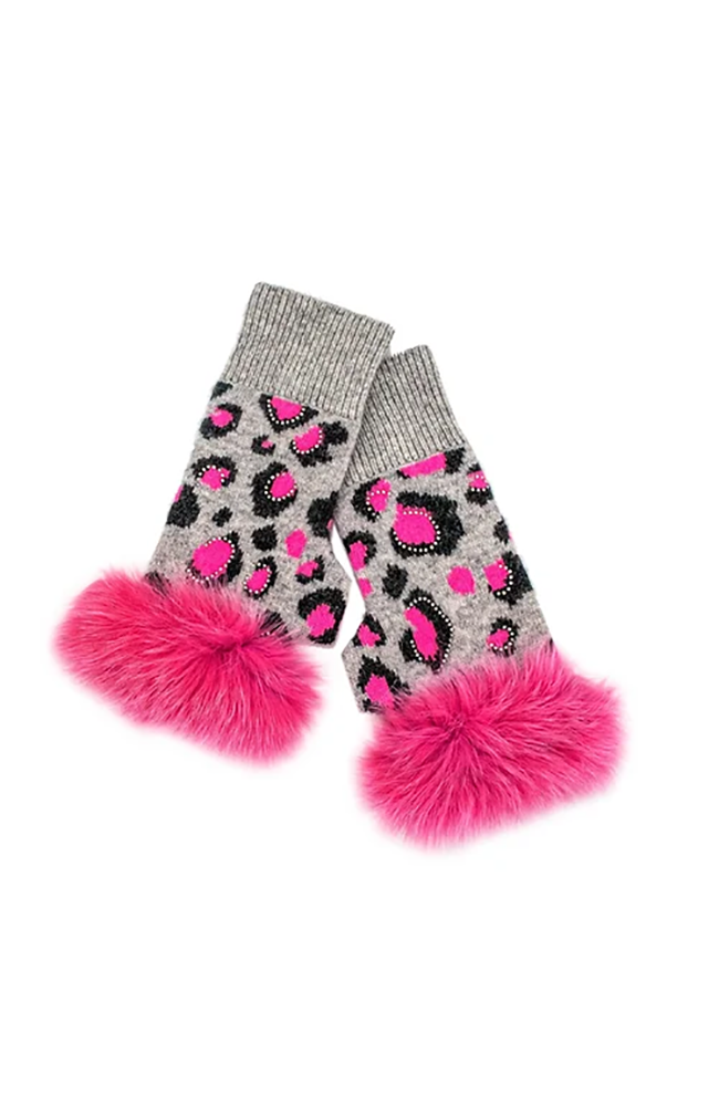 Animal Print Fingerless Gloves with Crystals