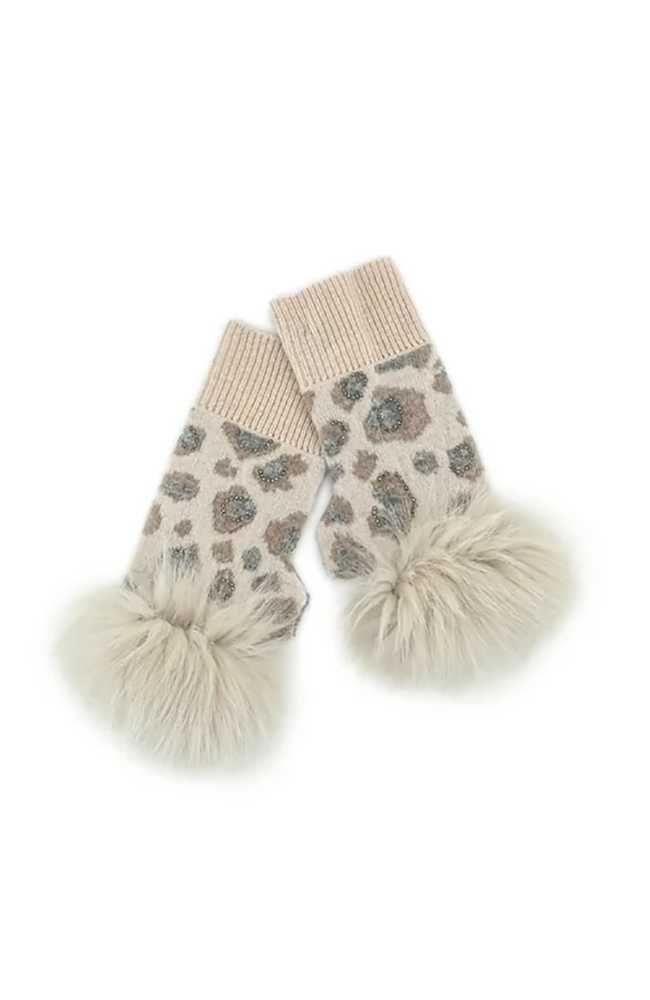 Animal Print Fingerless Gloves with Crystals