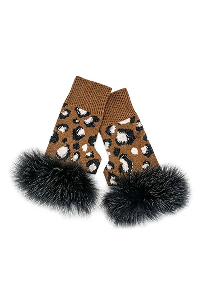 Fingerless Gloves with Fox Trim & Crystals