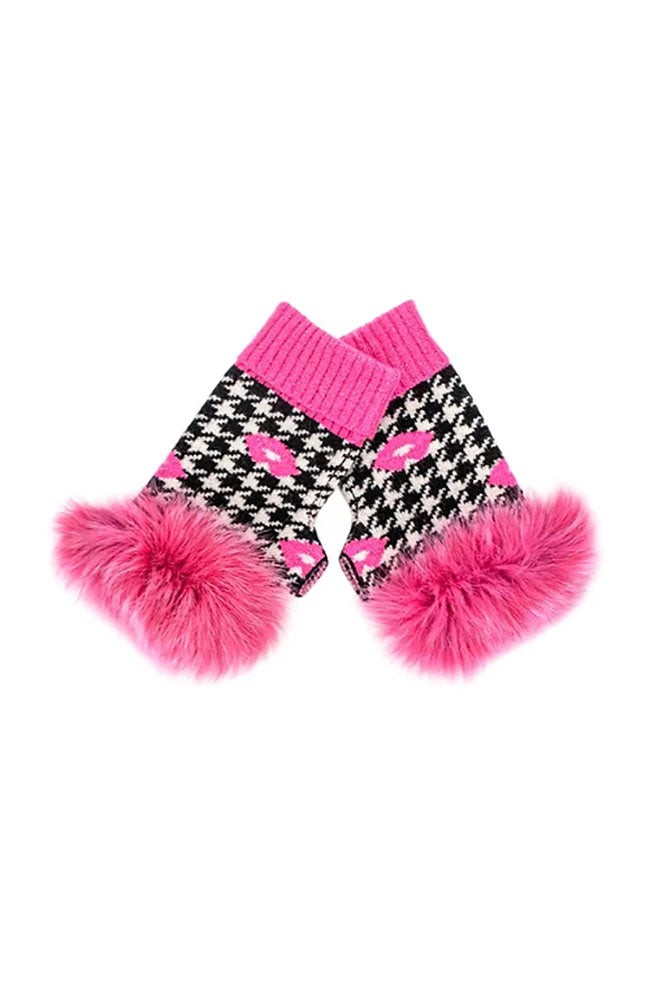 Knitted Fingerless Gloves Houndstooth & Lips