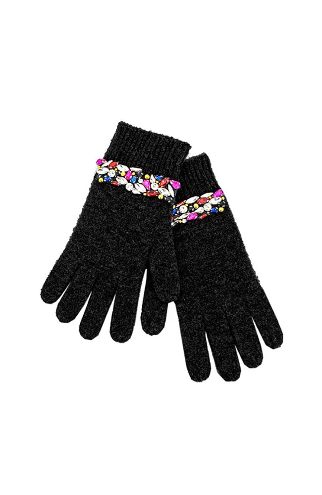 Knitted Fingerless Gloves Crystal Border