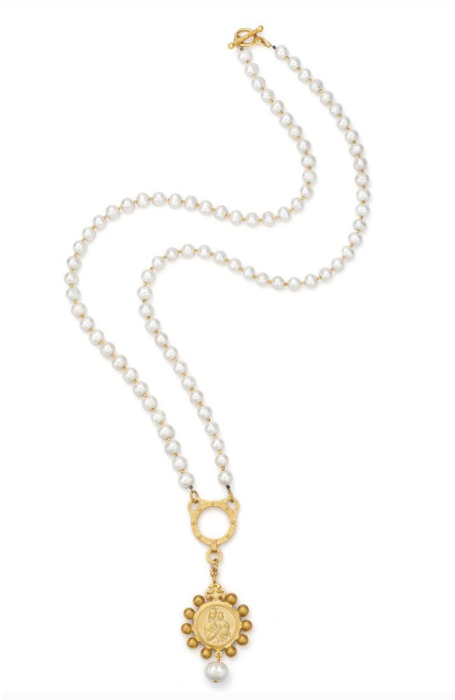 34" White FW Pearls Crowning Mary Medallion