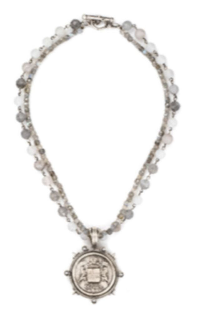 17" Double Strand Ashen Silk Mix Linkage Croix Medallion
