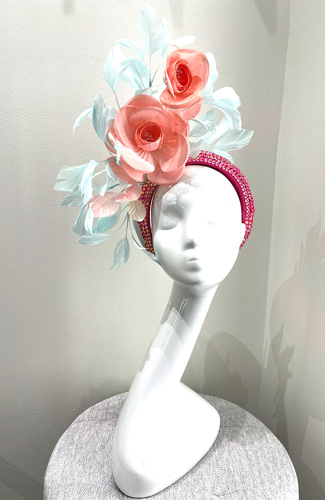 Fascinator Yellow with Pink Flower