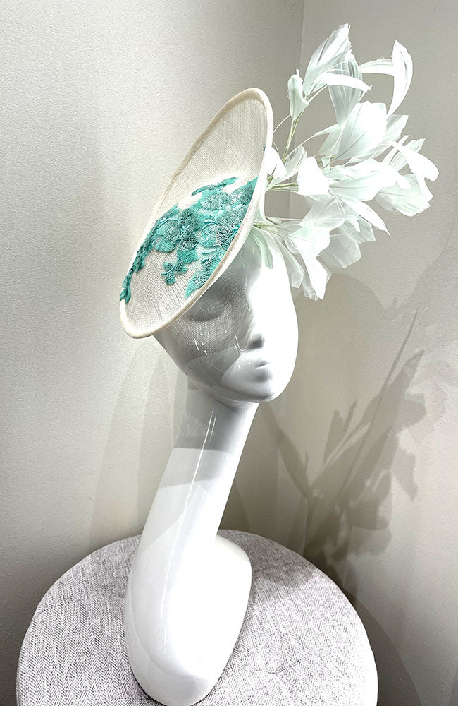 Fascinator White with Teal Details