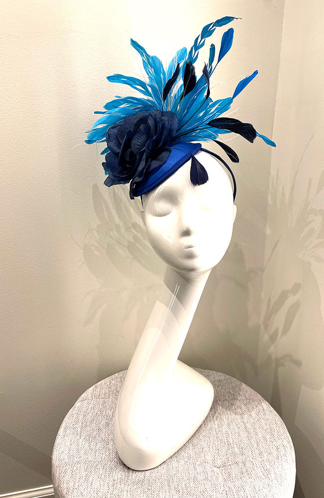 Fascinator Navy with Blue Mix Feathers