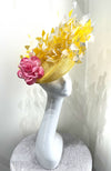 Fascinator Yellow with Pink Flower