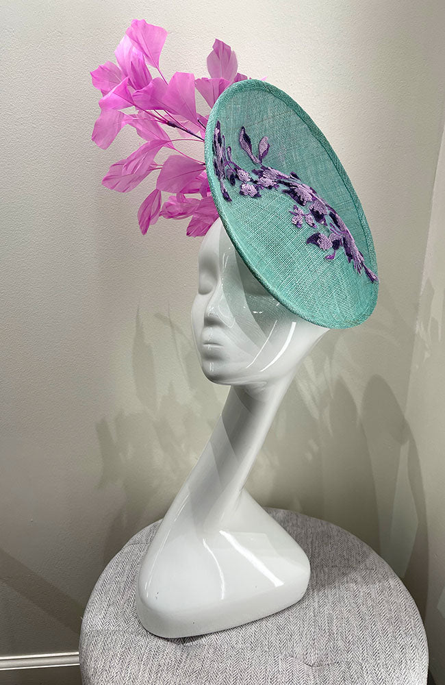 Fascinator Teal Pink Flowers
