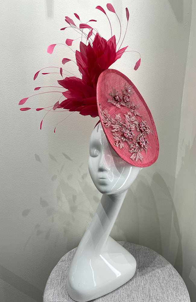 Fascinator Deep Pink with Feathers