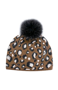 Hat with Crystals & Fox Pom