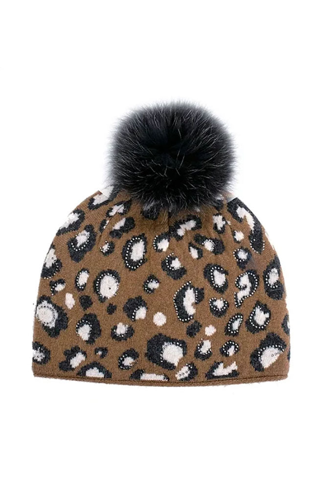 Hat with Crystals & Fox Pom