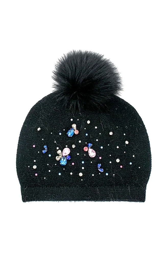 Knit Hat Crystals Fox Pom Pom