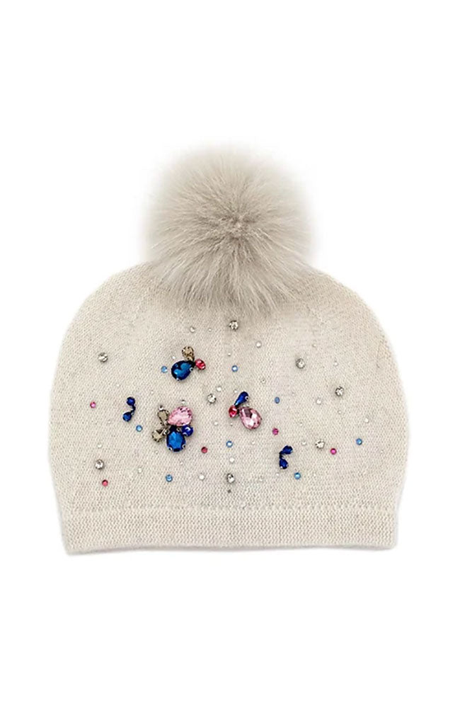 Knit Hat Crystals Fox Pom Pom