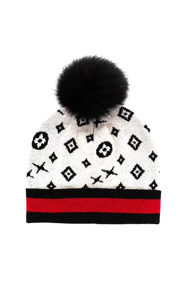 Knit Hat Monogram Pattern and Fox Pom