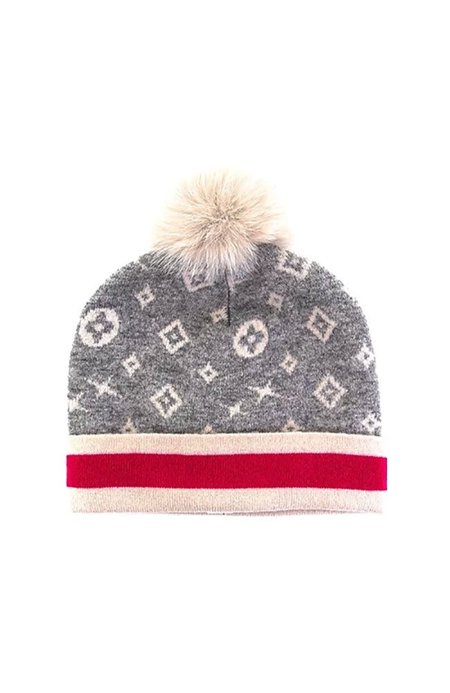 Knit Hat Monogram Pattern and Fox Pom