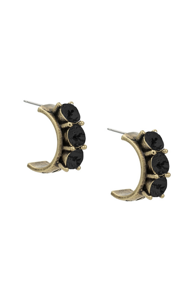 Brass Clad Huggie Jet Crystal