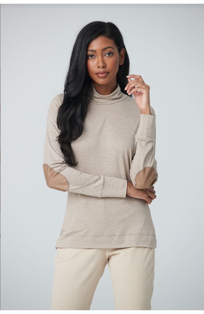 Turtleneck with Faux Suede Elbow Patch TS