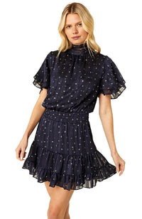 Saffie Dress Navy Lurex Dot