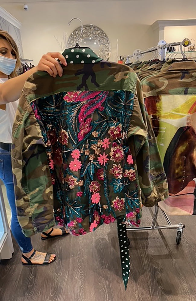 Camo Applique Jacket Mesh Pink & Teal