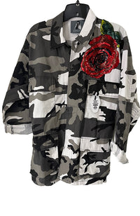 B & W Belted Jacket with Appliques FL