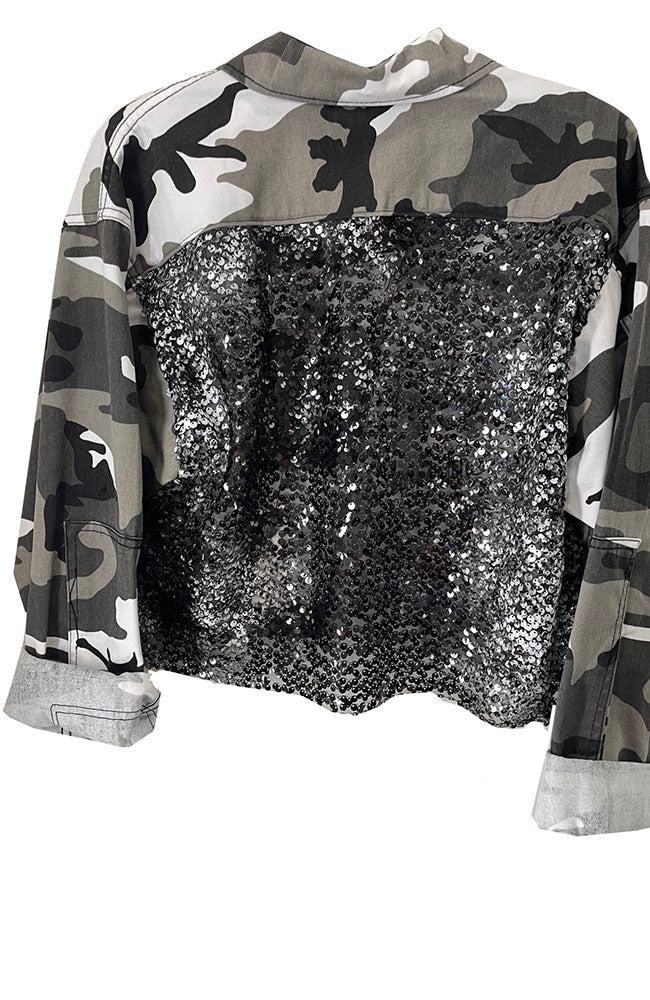 B & W Cropped Jacket Sequin Splash