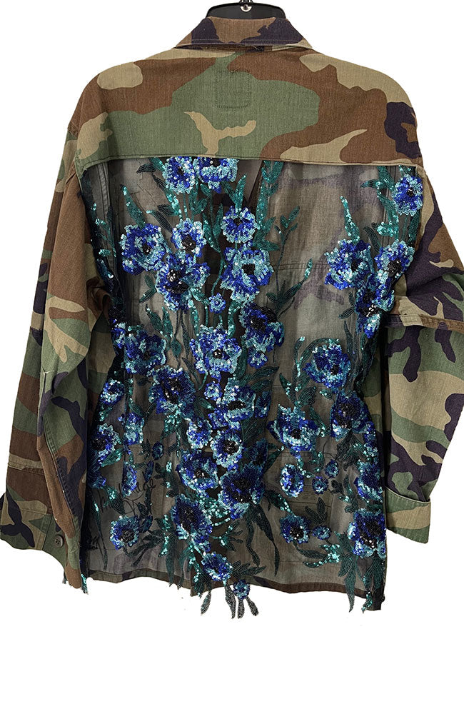 Blue Lace Floral on Gr Camo FL