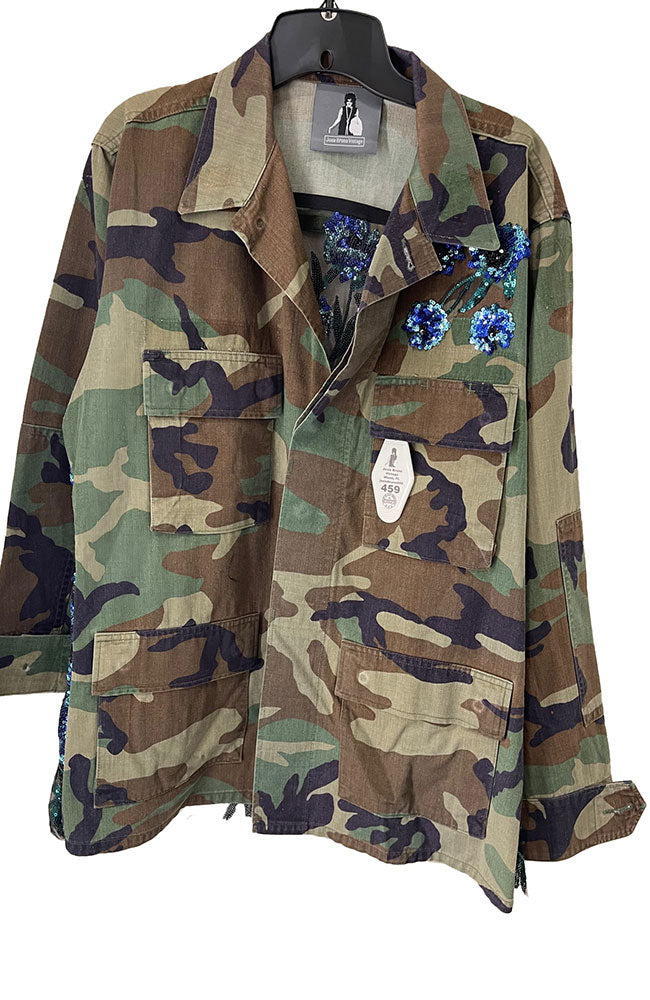 Blue Lace Floral on Gr Camo FL