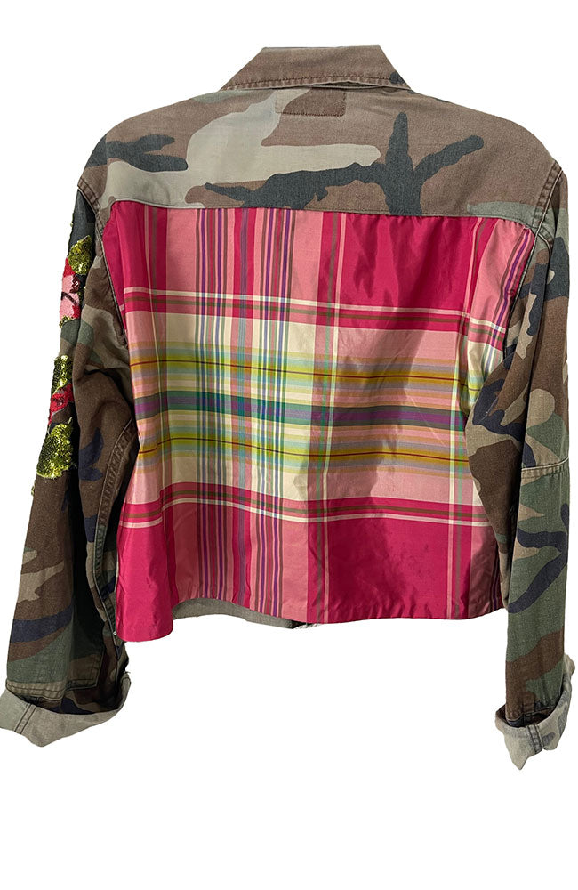 Plaid Chintz on Gr Camo Cropped with Appliques