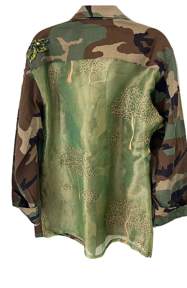 Sheer Tree on Green Camo FL with Appliques