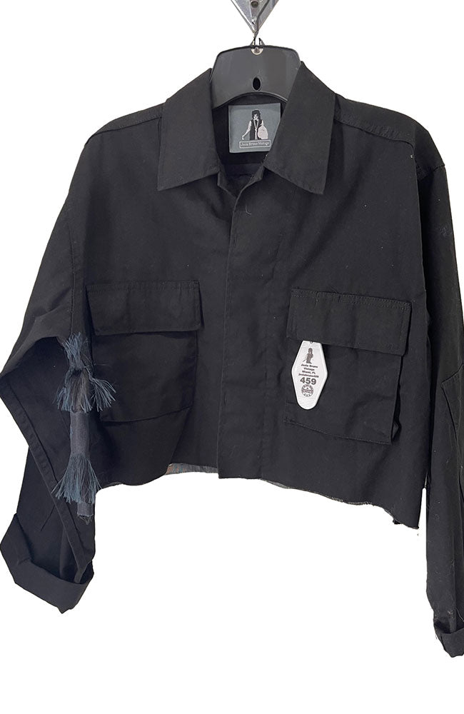Black Fringe on Black Cropped Jkt