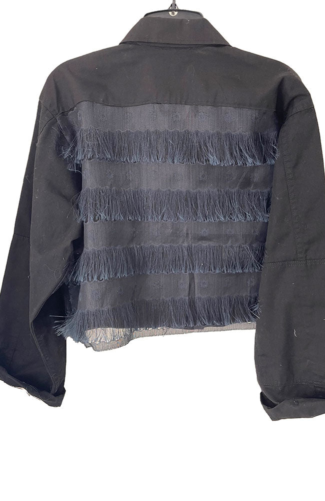 Black Fringe on Black Cropped Jkt