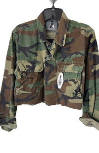 Black Fringe on Camo Cropped Jacket