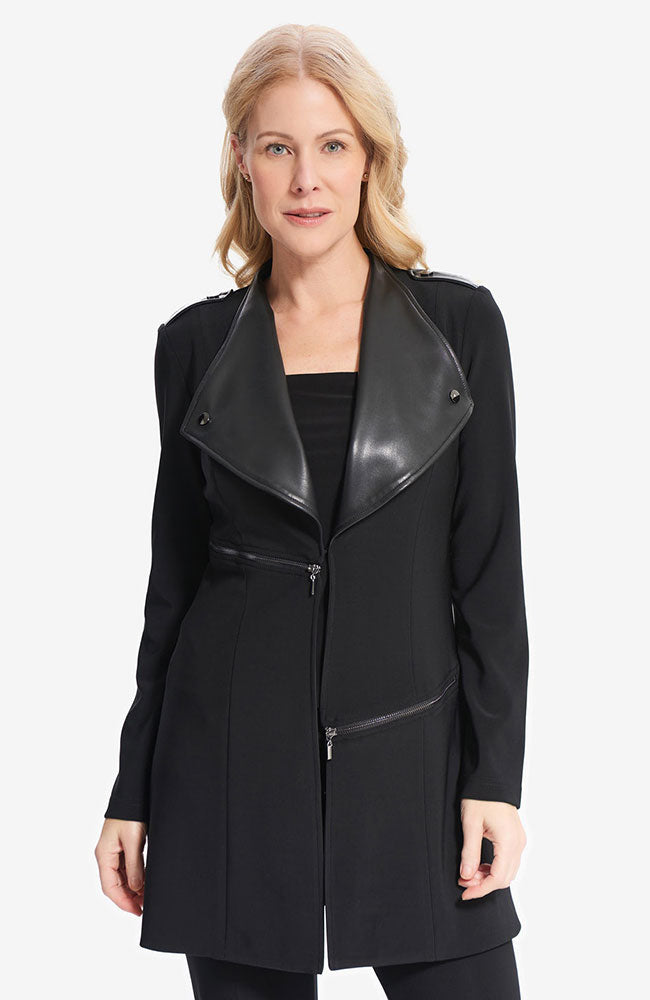 Coat with Leatherette Collar