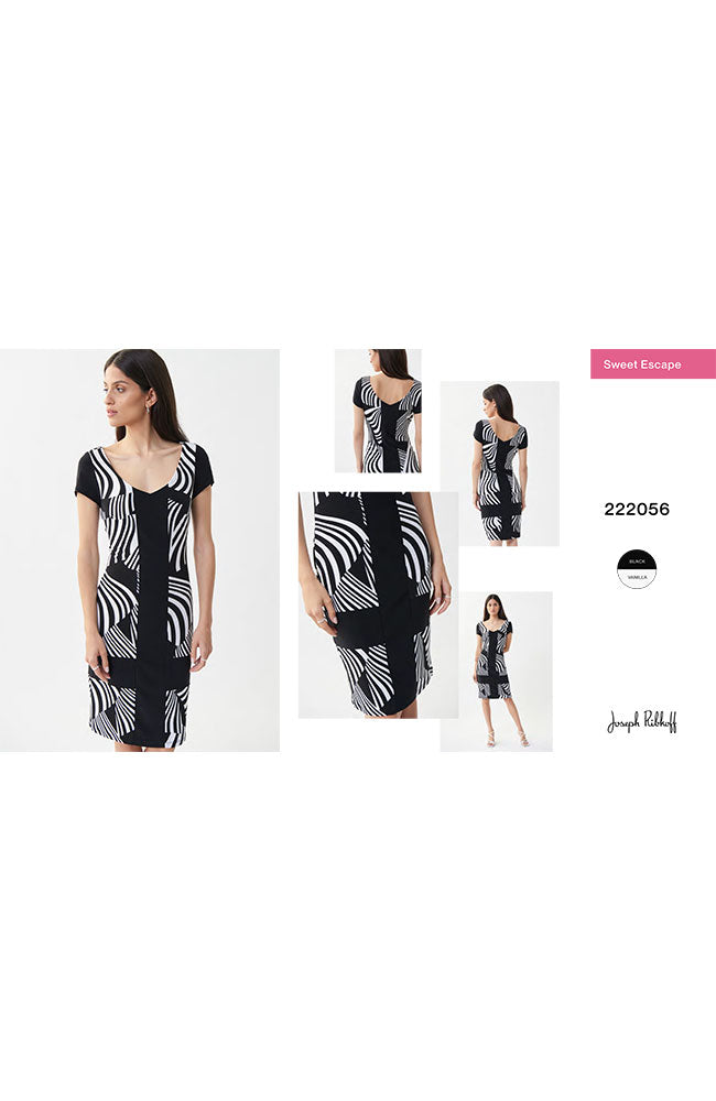 Deep V Colorblock Geometric Dress