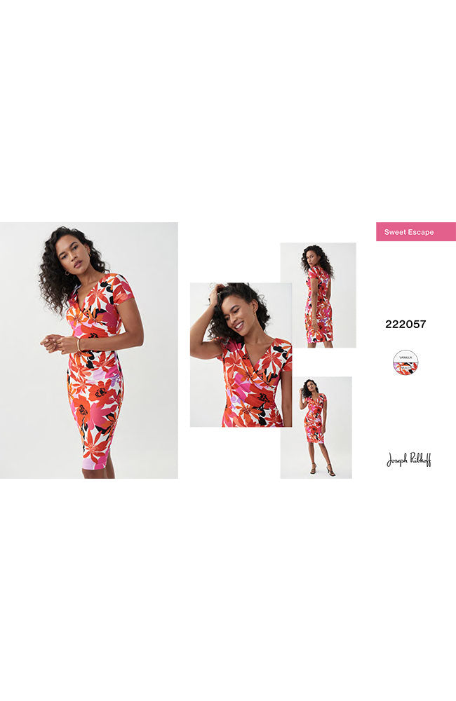 V Neck Cap Sleeve Multi Print Dress