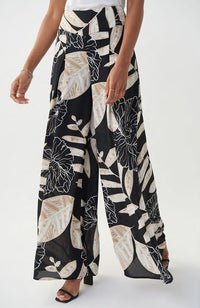 Floral Leaf Palazzo Pant in Black Beige Multi