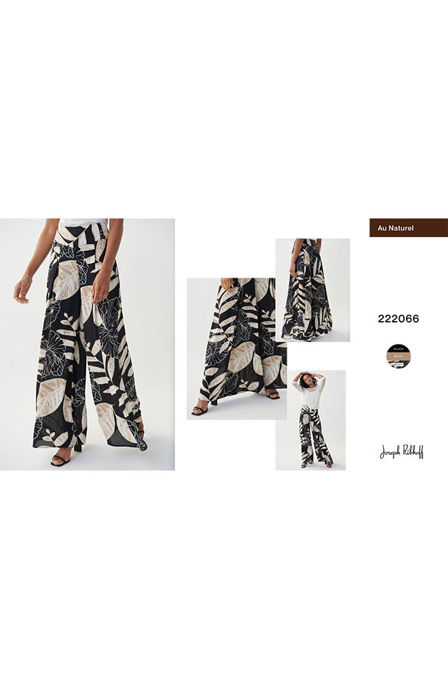 Floral Leaf Palazzo Pant in Black Beige Multi