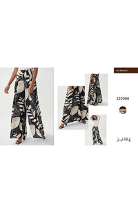 Floral Leaf Palazzo Pant in Black Beige Multi