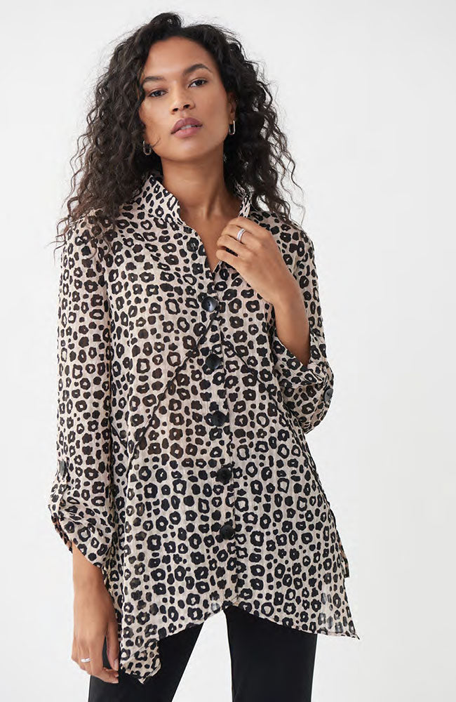 Animal Print Big Button Blouse