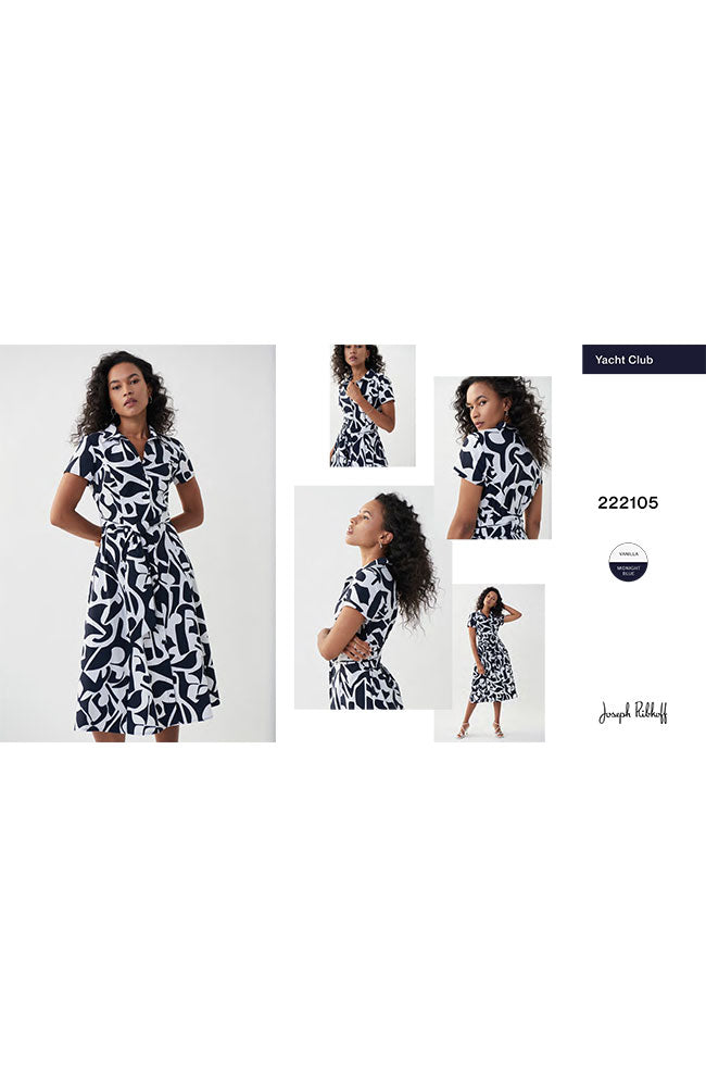 Collared Print Dress with Tie Belt