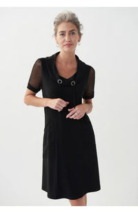 Cowl Neck Dress with Mesh Sleeves