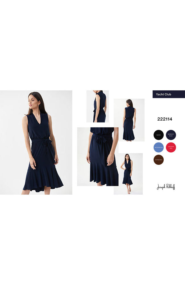 Sleeveless V Neck Dress with Tie Belt