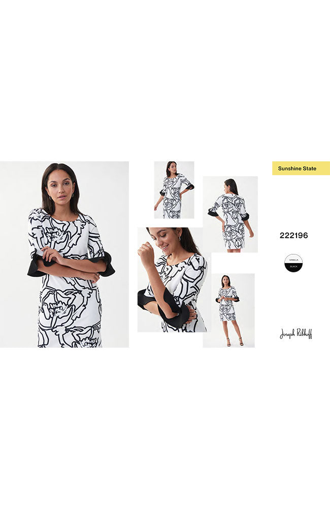 Ruffled 3/4 Elbow Sleeve Dress