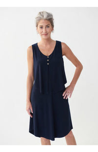 Sleeveless Layered Dress with 3 Button Details