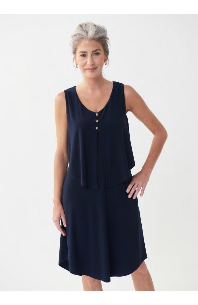 Sleeveless Layered Dress with 3 Button Details