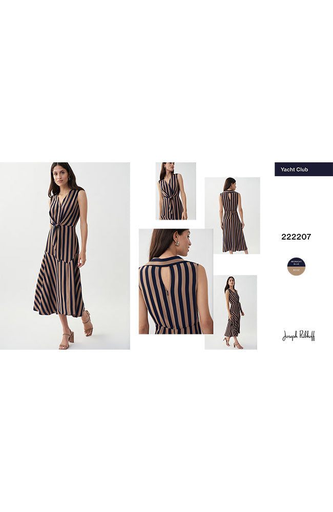 Sleeveless Stripe Tie Front Ruffle Dress