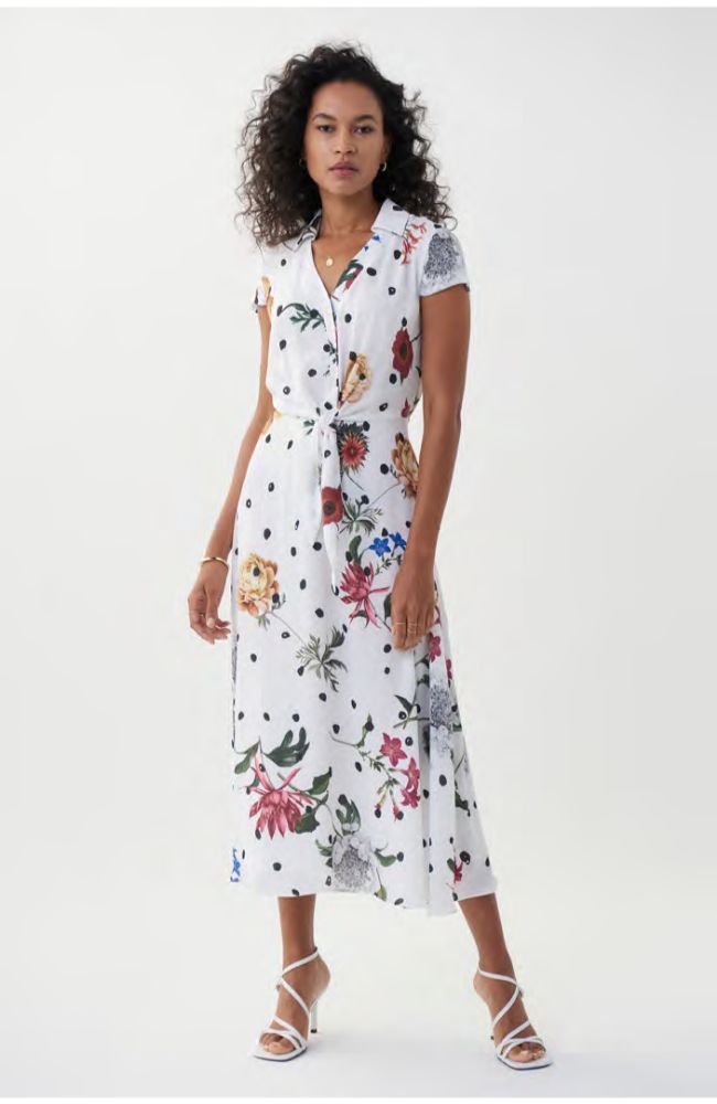 V Neck Cap Sleeve Print Dress