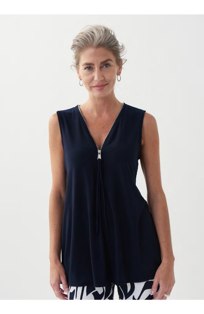 Zip V Neck Split Back Top